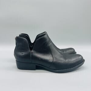 Born Boots Womens 9 Black Leather Kerri Ankle Zip Low Block Heel Comfort Shoes